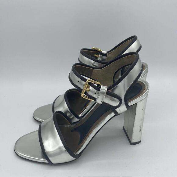 MARNI Silver Metallic Block Heel Sandal Ankle Strap Sz 36.5 / 6 - Picture 4 of 8